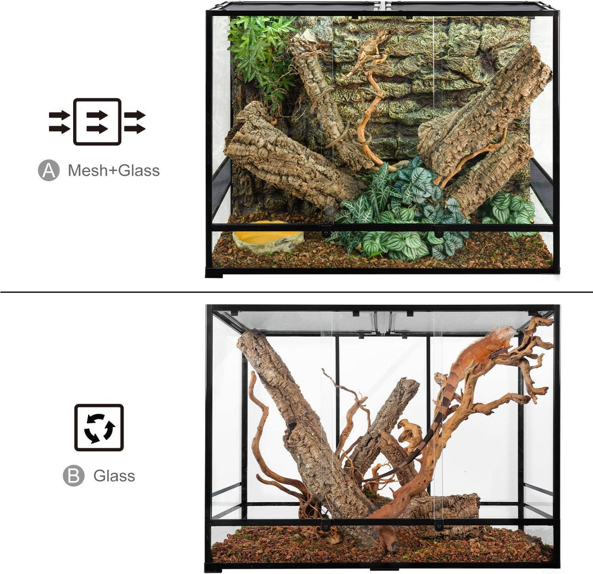 2026 New 135 Gallon 2 in 1  Large Vertical Reptile Terrarium 48" x 18" x 36" Rainforest Reptile Paludarium