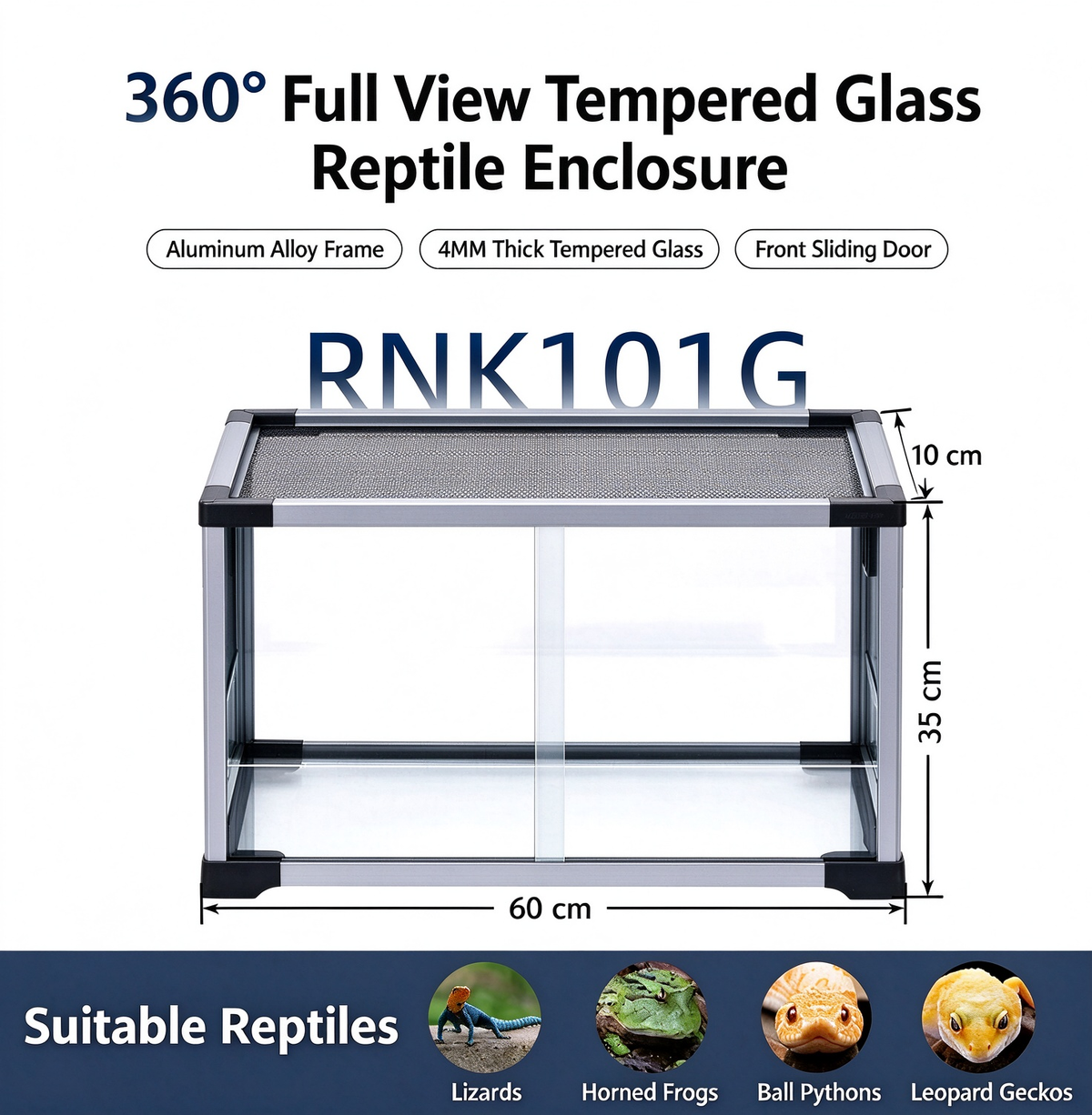 RTHabitat 35 Gallon 24x16x14 Inch Glass Reptile Terrarium with Mesh Top