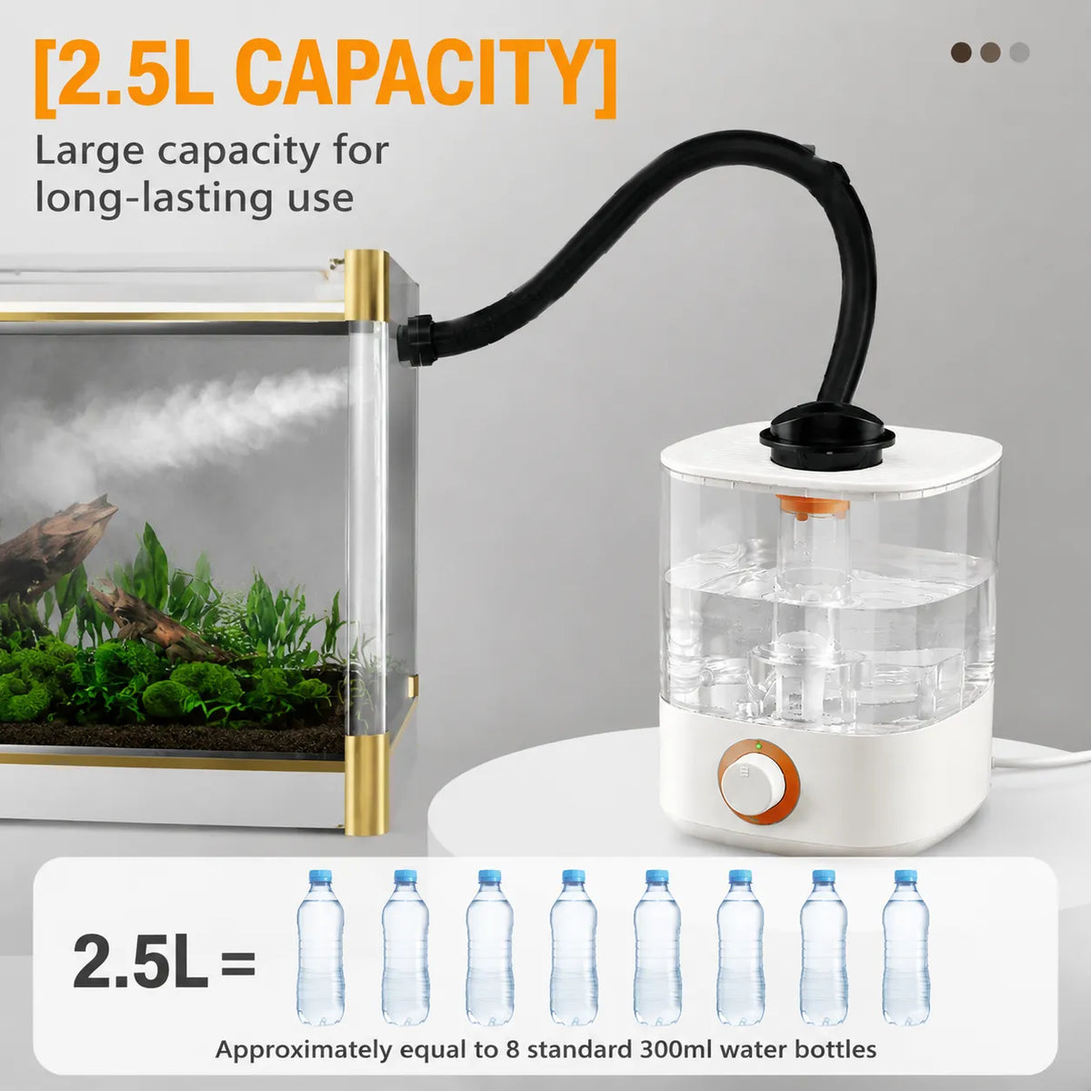 RTHabitat Reptile Humidifier – 2.5L Detachable Tank with Flexible Hose